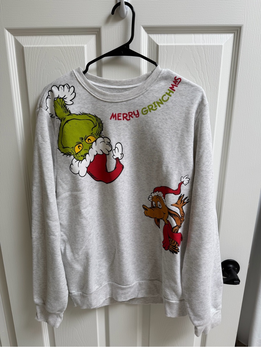Merry Grinchmas Graphic Crewneck Sweatshirt - Light Gray